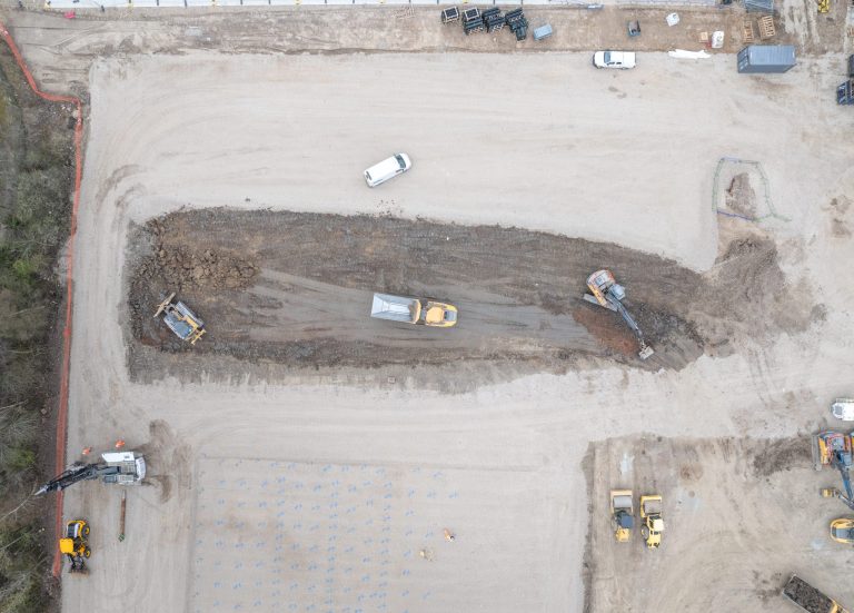 BlueEarth-Construction_Boroughbridge-ariel view of earthworks on site